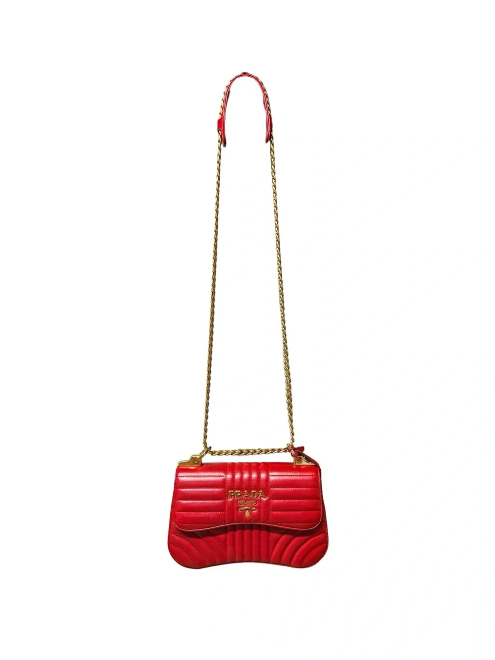 Prada Diagramme Quilted Leather Shoulder Bag in Red with Chain Strap Crossbody - Picture 5 of 16